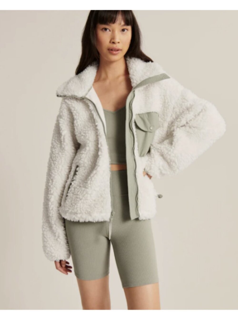 Abercrombie & Fitch White Sherpa Fleece Utility Jacket XS - Picture 6 of 12